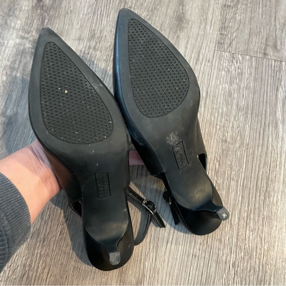 ALFANI Babbsy Black Leather Pointed Toe Slingback Kitten Heels - Picture 7 of 11